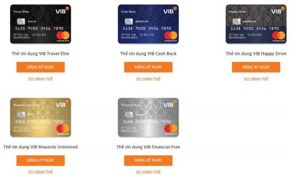 Các loại thẻ tín dụng ngân hàng VIB