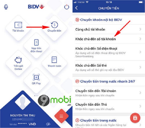 Cách chuyển tiền BIDV Smart Banking trên điện thoại