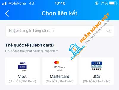 Chọn loại thẻ ghi nợ quốc tế liên kết